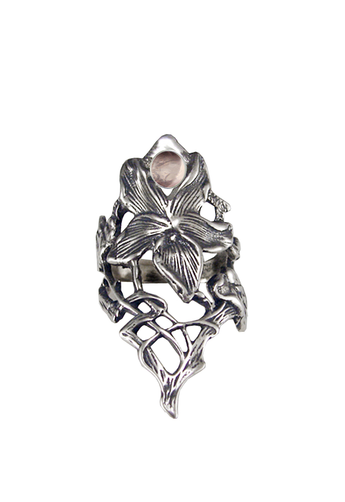 Sterling Silver Woman Maiden's Flower Ring With Rose Quartz Size 9